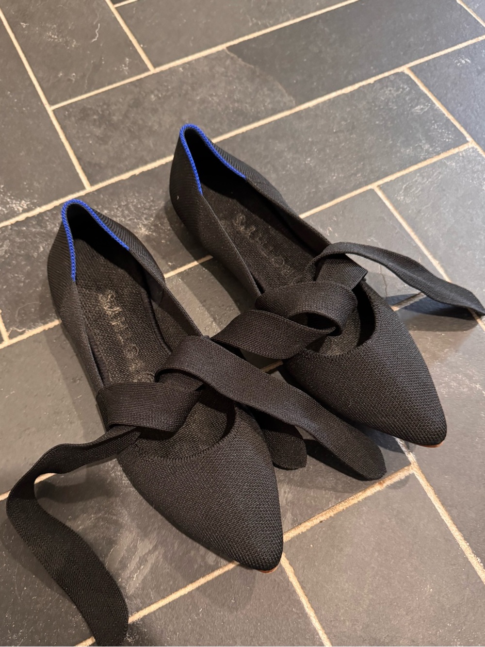 Rothy’s Black Pointed Ballet Flats with Wrap Tie